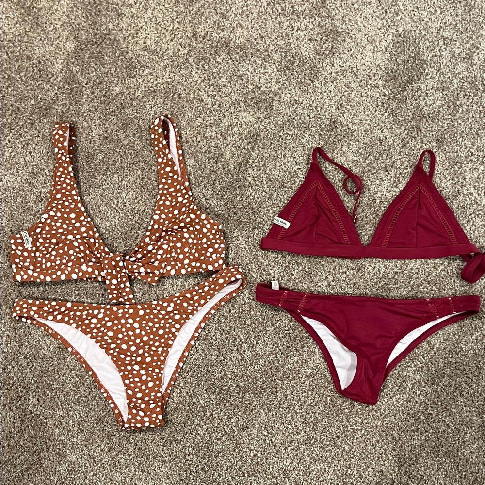 Bundle of two Rhythm Red Bikini and brown poka dot
